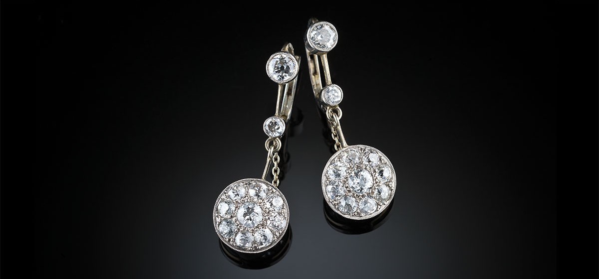 Art Deco diamond cluster pendant earrings