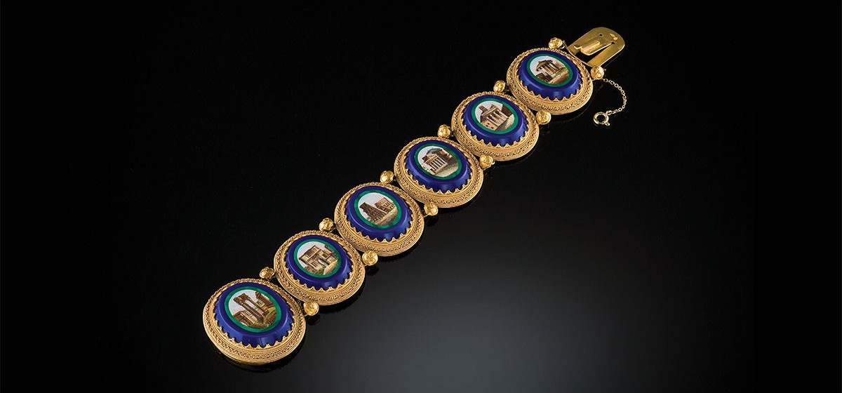 An antique micro mosaic panel bracelet