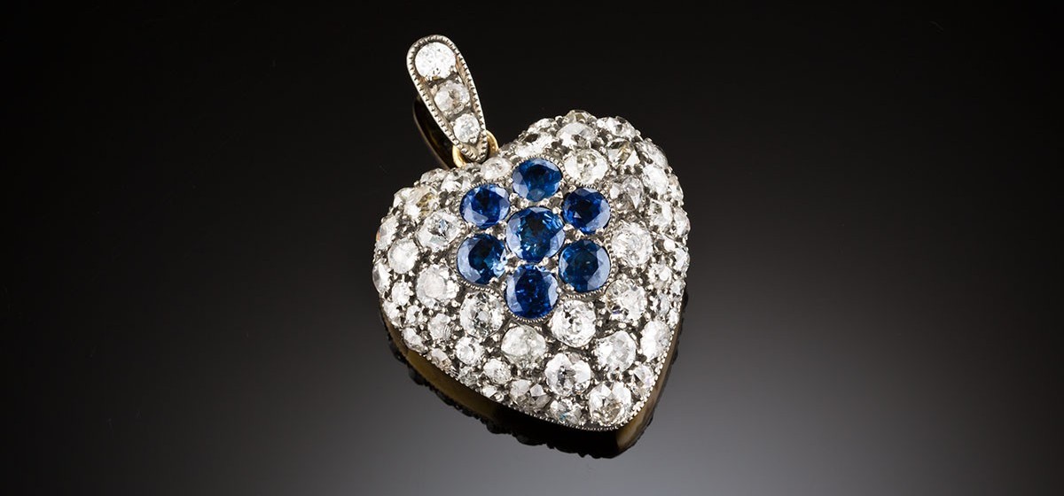 Antique diamond and sapphire heart locket pendant