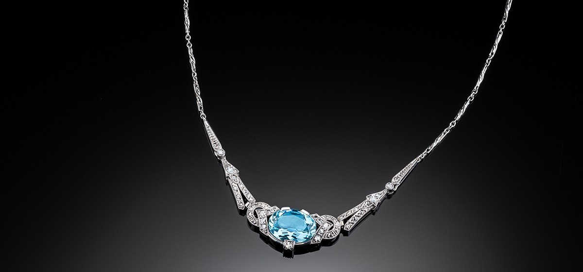 Aquamarine and diamond deals necklace white gold
