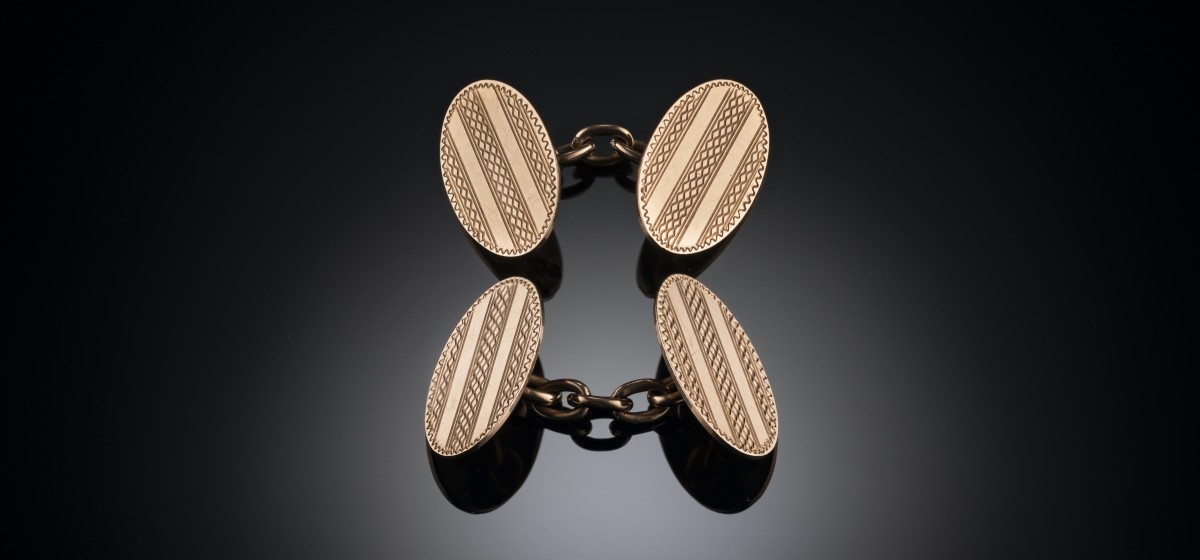 RETRO ROSE GOLD OVAL ENGRAVED CUFFLINKS 