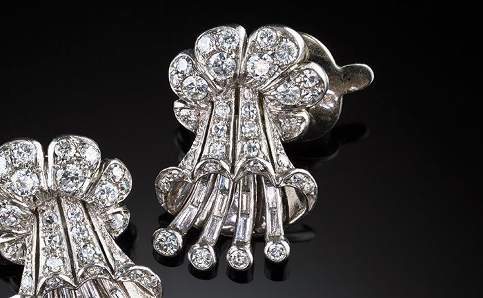 A pair of Art Deco diamond clip earrings by Ghiso