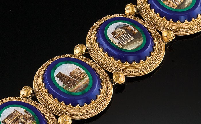An antique micro mosaic panel bracelet