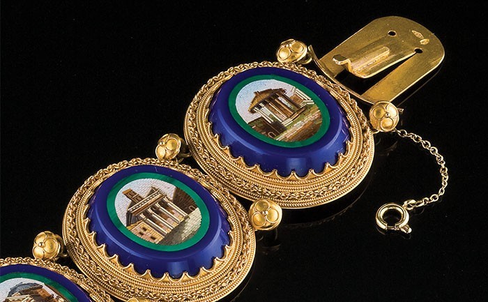 An antique micro mosaic panel bracelet