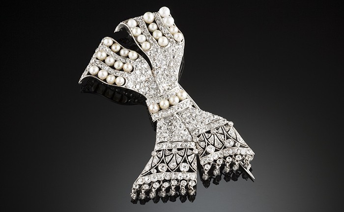 Large Belle Epoque diamond and natural pearl brooch / pendant
