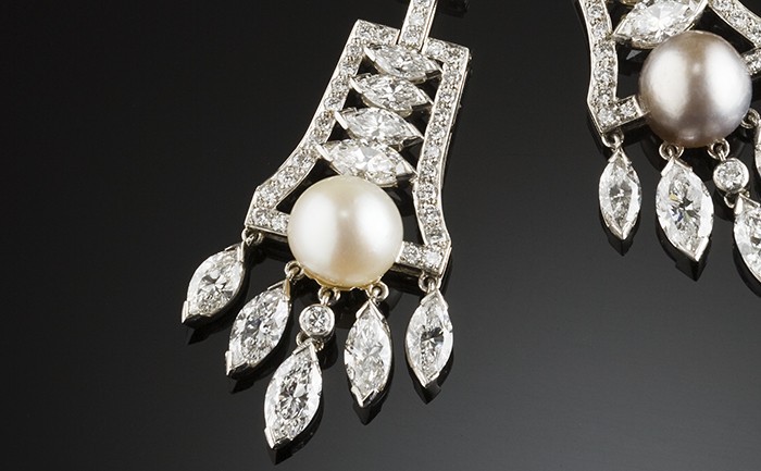 Diamond and natural pearl contemporary earrings