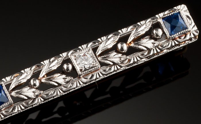 Early twentieth century diamond and sapphire brooch. Krementz
