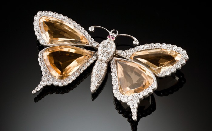 A Belle Epoque citrine and diamond large butterfly hair ornament accompanied by brooch and pendant fittings
