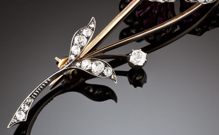 An Early Twentieth Century Ruby and Diamond Flower Brooch