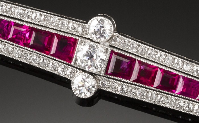 Art Deco Ruby diamond and platinum brooch
