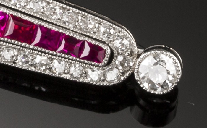 Art Deco Ruby diamond and platinum brooch
