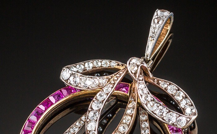 A Belle Epoque ruby and diamond pendant in silver and gold 
