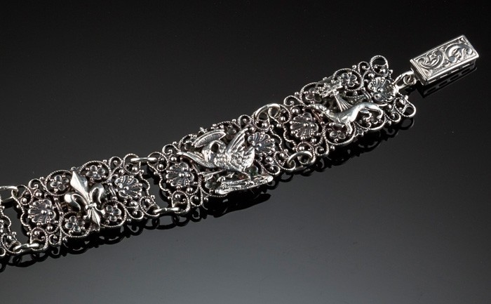 Detail of an historic French silver filigree bracelet