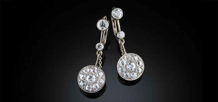 Art Deco diamond cluster pendant earrings