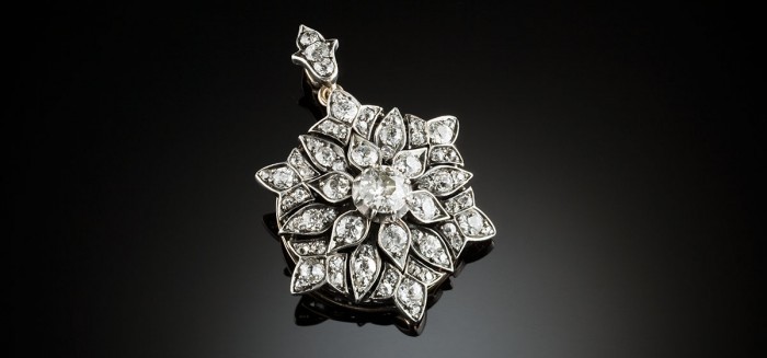 Antique diamond target brooch/pendant in silver topped gold