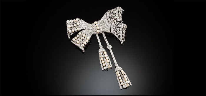 Large Belle Epoque diamond and natural pearl brooch / pendant