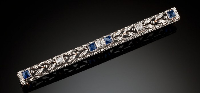 Early twentieth century diamond and sapphire brooch. Krementz