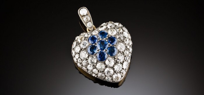 Antique diamond and sapphire heart locket pendant