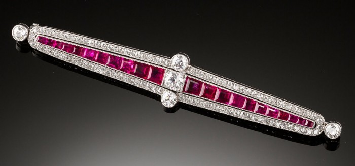 Art Deco Ruby diamond and platinum brooch
