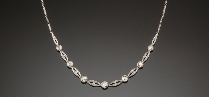 An Art Deco diamond platinum and gold necklace
