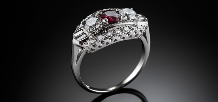 A 1940s platinum/iridium ruby and diamond ring