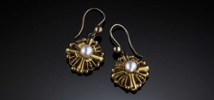 Early twentieth century pearl and 18ct. gold drop earrings