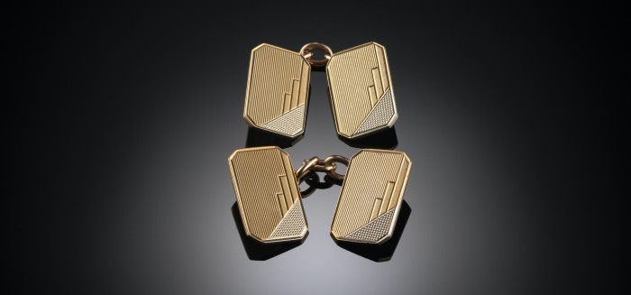 ART DECO YELLOW AND WHITE GOLD CUFFLINKS BY ALABASTER AND WILSON