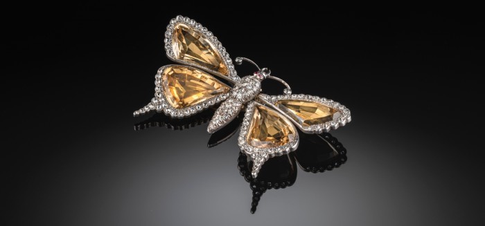 BELLE EPOQUE CITRINE AND DIAMOND LARGE BUTTERFLY BROOCH WITH HAIR ORNAMENT AND PENDANT FITTINGS