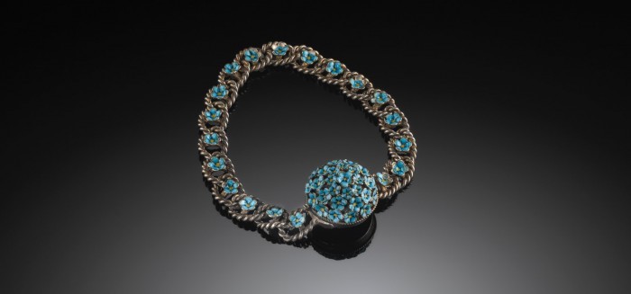 ANTIQUE BRACELET STERLING SILVER AND BLUE ENAMEL FORGET-ME-NOT