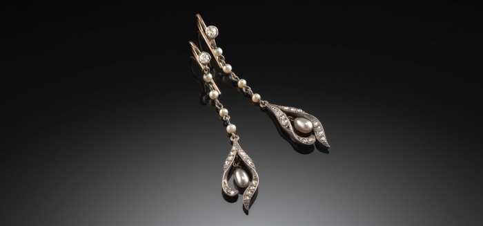 ANTIQUE PASTE AND FAUX PEARL DELICATE DROP EARRINGS