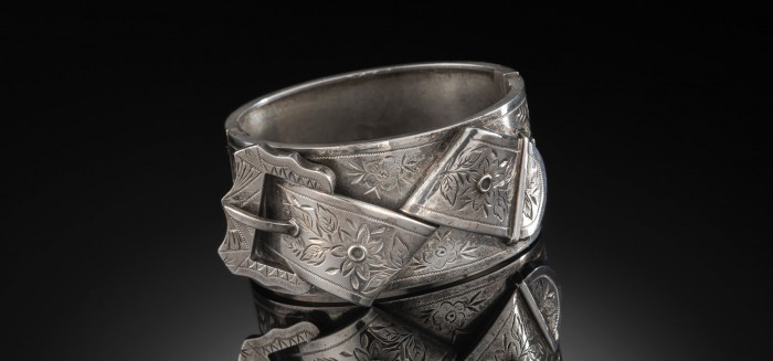 ANTIQUE VICTORIAN WIDE STERLING SILVER  BUCKLE AND FOLDED BELT BANGLE