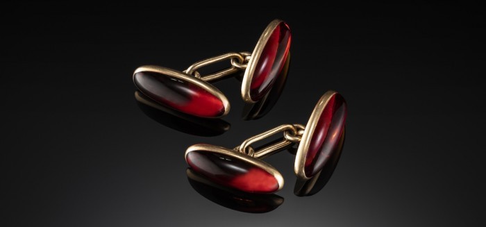 Early twentieth century red foiled citrine gold cufflinks
