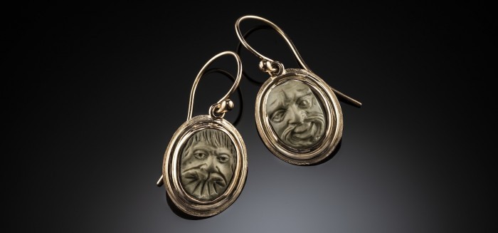 Antique lava cameo masque earrings