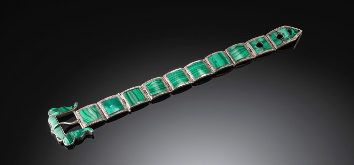 Antique silver and malachite belt bracelet